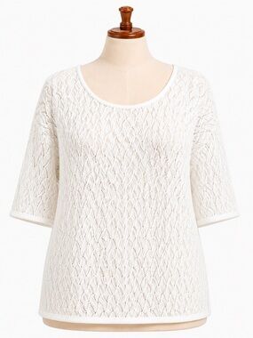 Rafaella Cream Lace Knit Top with Three-Quarter Sleeves